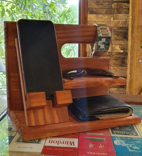 Organizador Celular Billetera Reloj, En Madera