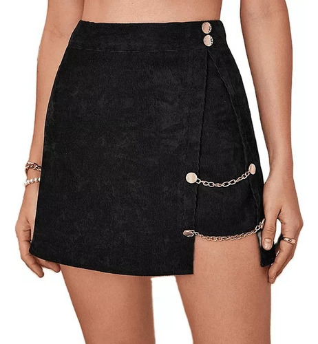 Minifalda Corta De Gamuza Con Hebilla Metálica Moda Casual [