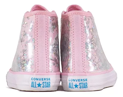 ALL STAR CHUCK TAYLOR ROSA CHICLETE GLITTER CANO LONGO INFANTIL