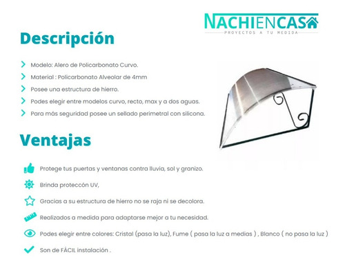 Imagen 8 de 10 de Aleros De Hierro Y Policarbonato De 1.20x1 Techo Curvo Recto