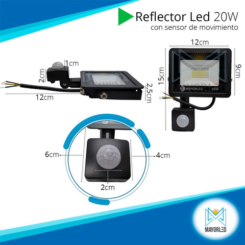 Imagen 4 de 9 de Reflector Led 20w Sensor Movimiento 220 Exterior Ip66 Blanco