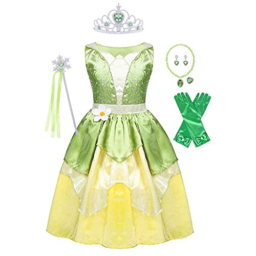 Disfraz De Princesa Tiana Niñas, Vestido De Rana Verde...