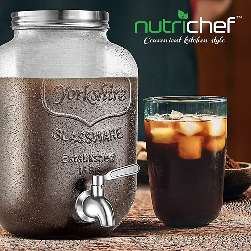 Cafetera para Cold Brew Café Frío de 3.8L NutriChef NCCOFF87 Frasco de Vidrio con Grifo de Acero Inoxidable y Filtro Reutilizable Antigoteo y Fácil de Limpiar