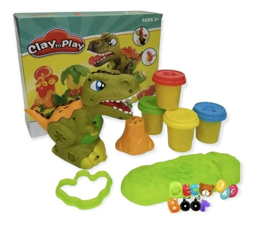 Dinosaurio Juguete -molde Y Figuras En Plastilina Infantil