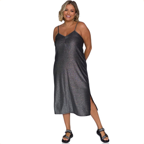 Vestido Midi Plus Size Shine Abertura Lateral Moda Feminina