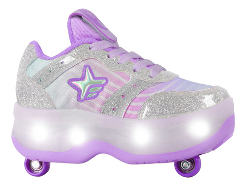 Zapatillas 2 Roller Cool C/luz Led Recargables Footy Oficial