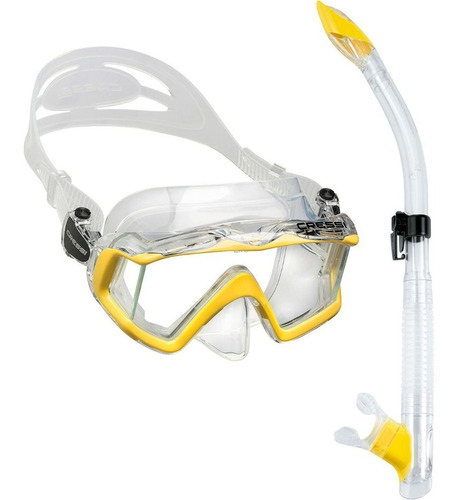 Kit Mergulho Cressi Máscara Pano 3 E Snorkel Tao - Cor Transp / Amarelo