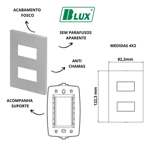 Conj 2 Tomadas 10a 2p+t Recta Satin Prata Blux 4x2
