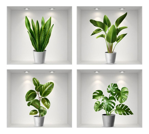Adhesivos De Pared 3d Con Diseño De Plantas Creativas Para E