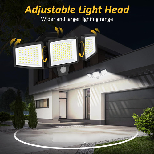 Luces Led De Seguridad Ip65 Con Sensor Y 3 Cabezas Ajustable