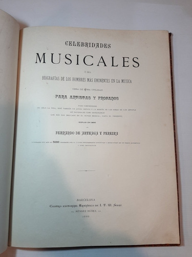 Imagen 2 de 10 de Antiguo Libro Celebridades Musicales Biografías 1886 Ro 1105