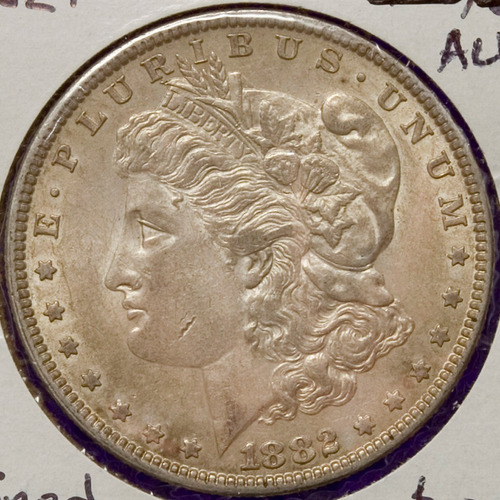 1882 P Un Dólar Morgan Au+ Muy Buen Estado Moneda Tono Plata