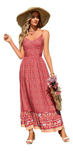 Vestido Floral Bohemio Con Escote En V Y Cuello Halter