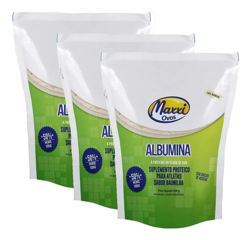 Kit 3x Albumina 500g Maxxi Ovos Proteína Massa