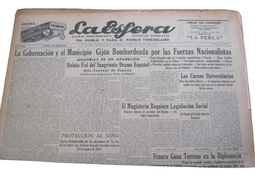 Periodico La Esfera Sabado 28 De Agosto 1937 Original