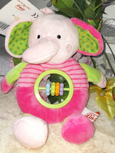 Imagen 1 de 5 de Sonajero Mordedor Peluche Elefante Rosado