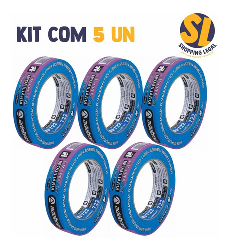 Imagem 2 de 5 de Fita Crepe Azul 722 24mm X 50m Adelbrás - Kit Com 5 Unid.