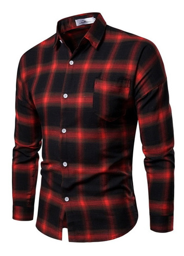 Camisa A Cuadros De Manga Larga De Moda Para Hombre