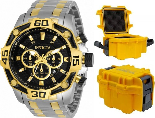 Correa de reloj Invicta Pro Diver 33853 para hombre, color plateado y dorado, bisel dorado, color de fondo dorado, color negro