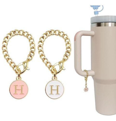 Identificador Para Vaso Dije Con Cadena Letra H 2u Rosa/ Bco