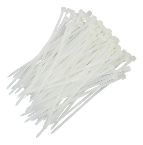 Brida de nailon blanca de 3,6 x 200 mm con 100 unidades, conector negro, color blanco