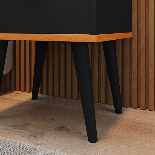 Mesa De Cabeceira Milena Para Quarto 1 Gaveta Cores Acabamento Brilhante Cor Preto