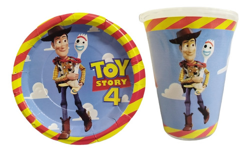 Paquete Fiesta Cumpleaños Vaso Plato Woody Toystory 10 Niños