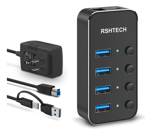 Usb 3.0 Hub Rshtech 4 Port Powered Usb 3.0/usb C Hub Upgr...