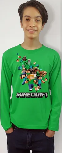 Polera Minecraft Niños Manga Larga Estampada Dtf Cod 0002