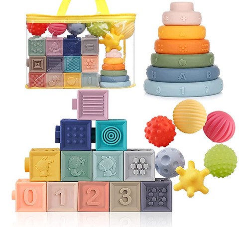 Montessori Toys For Babies Soft Stacking Building Blocks Rin