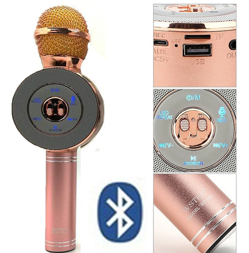 Microfono Karaoke Parlante Bluetooth Luces Audioritmicas Color Rosa