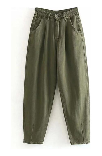 Pantalones Cargo Para Mujer, Plisados, Verdes, Mom Jeans H