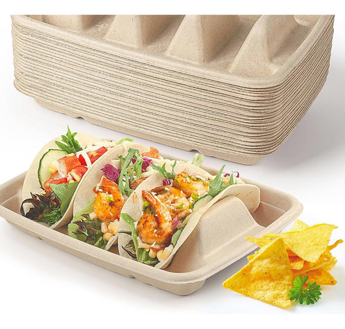 Soporte Para Tacos Desechable Biodegradable De 50 Piezas, 3