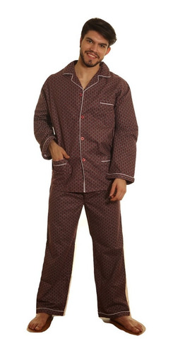 Pijama Hombre Franela Frizado Abotonado Algodon Talle Espec.