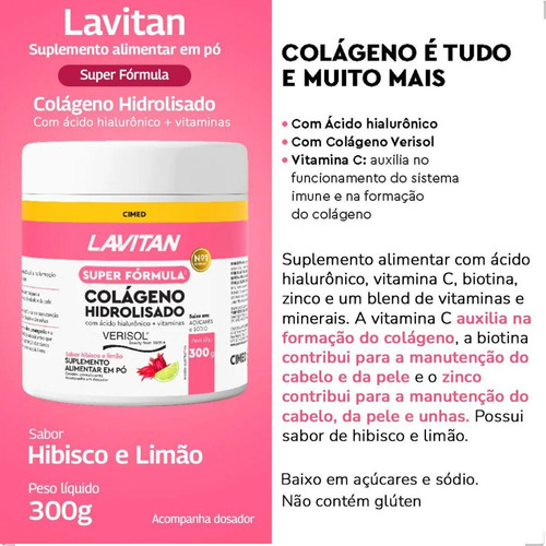 Lavitan Colageno Hidrolisado Suplemento Alimentar Em Pó 300g