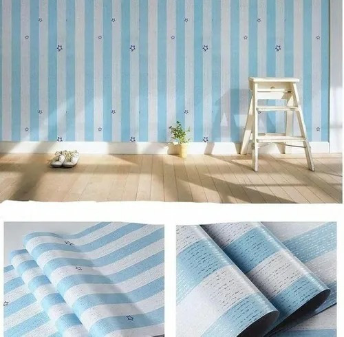 Papel Mural Pvc Franjas Y Estrellas Azul Pack 5 Rollos