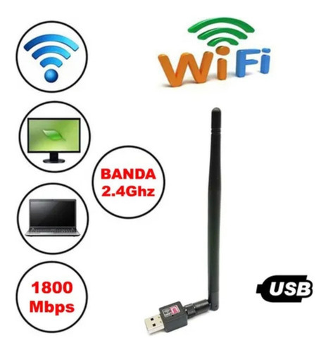 Adaptador Wi-fi Usb 2.0 Antena Sem Fio Pc