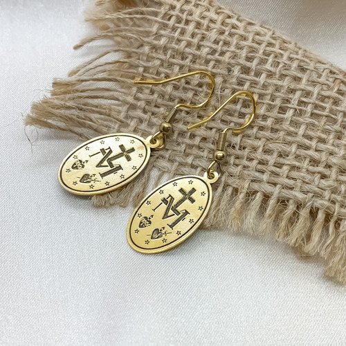 Aros Virgen Medalla Milagrosa Oro 18k Macizo 750