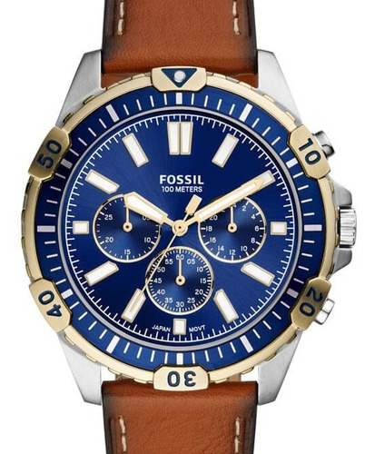 Relogio Fossil Masculino Couro Mostrador Azul Fs5625/0kn