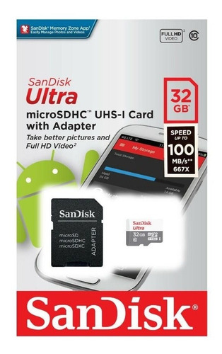 Imagem 3 de 3 de Cartao De Memoria Sandisk Ultra 32gb 100mbs Classe 10