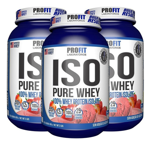 3x Iso Pure Whey 100% Isolado 907g - Profit Labs Sabor Cookies