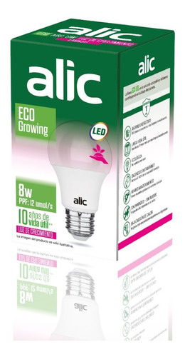 Lampara Led Grow Indoor Cultivo Crecimiento 8w E27 Alic Color de la luz Ultravioleta