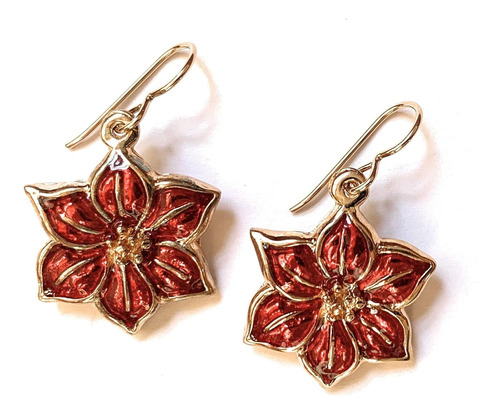 Pendientes De Navidad De Flor De Pascua Roja Alambres D...