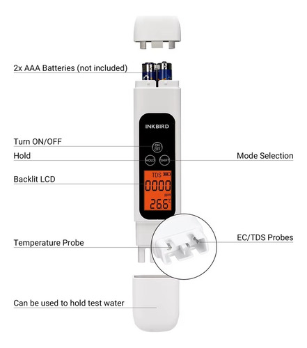 Medidor De Calidad De Agua 3 En 1, Ec, Tds Y Temperatura