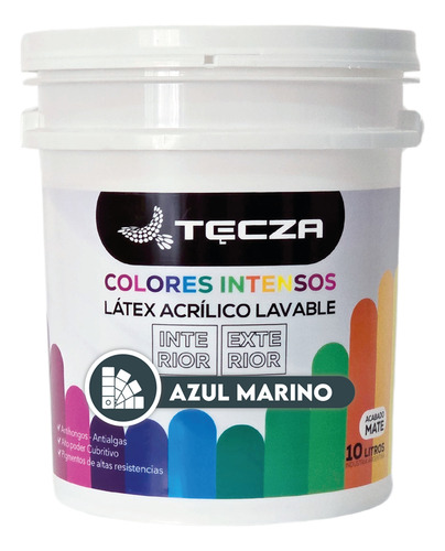 Pintura Látex Tecza 10l Colores Intensos Interior Y Exterior Azul Marino Mate