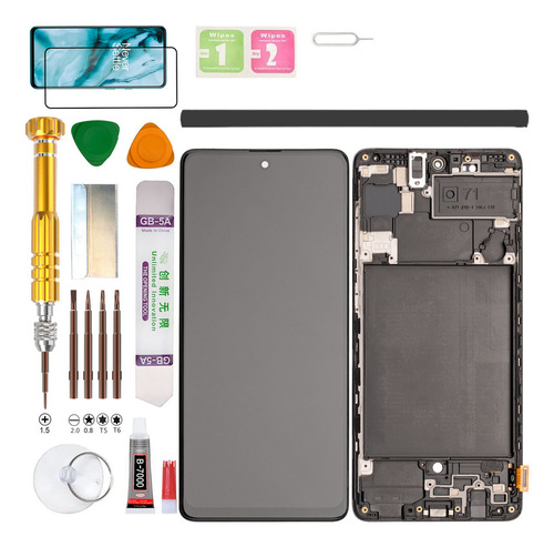 (Negro) Macro+Bisel+Pantalla Para Samsung Galaxy A71 4G A715F, A715F/DS, A715F/DSN, A715F/DSM, A715W, A715X Gadget Troops (incell Sin Huella Dactilar)