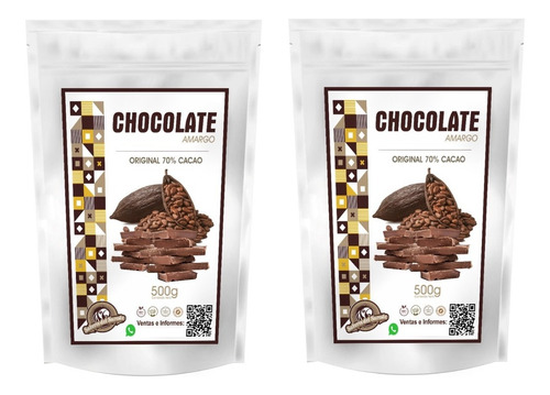 Chocolate Fino Amargo 70% Cacao 1kg Presentación Tablillas