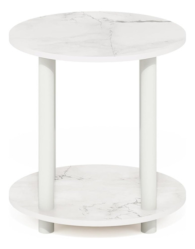 Furinno Turn-n-tube 2-tier Round Wooden End Table, Mármol Bl