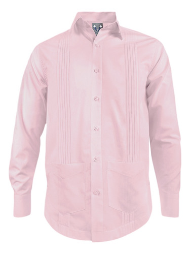 Camisa Guayabera Alforzas Rosada 2 Bolsillos Manga Larga