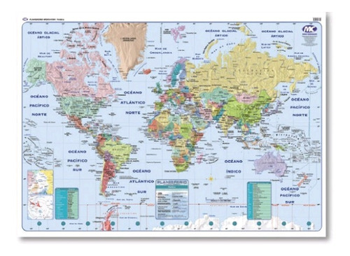 Mapa Laminado Entelado Planisferio Fisico Politico 90x130cm